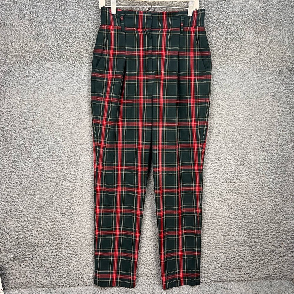 Antonio Melani Natalia Pant Sz 6 Pleated Plaid High Rise Red Green Ankle Holiday